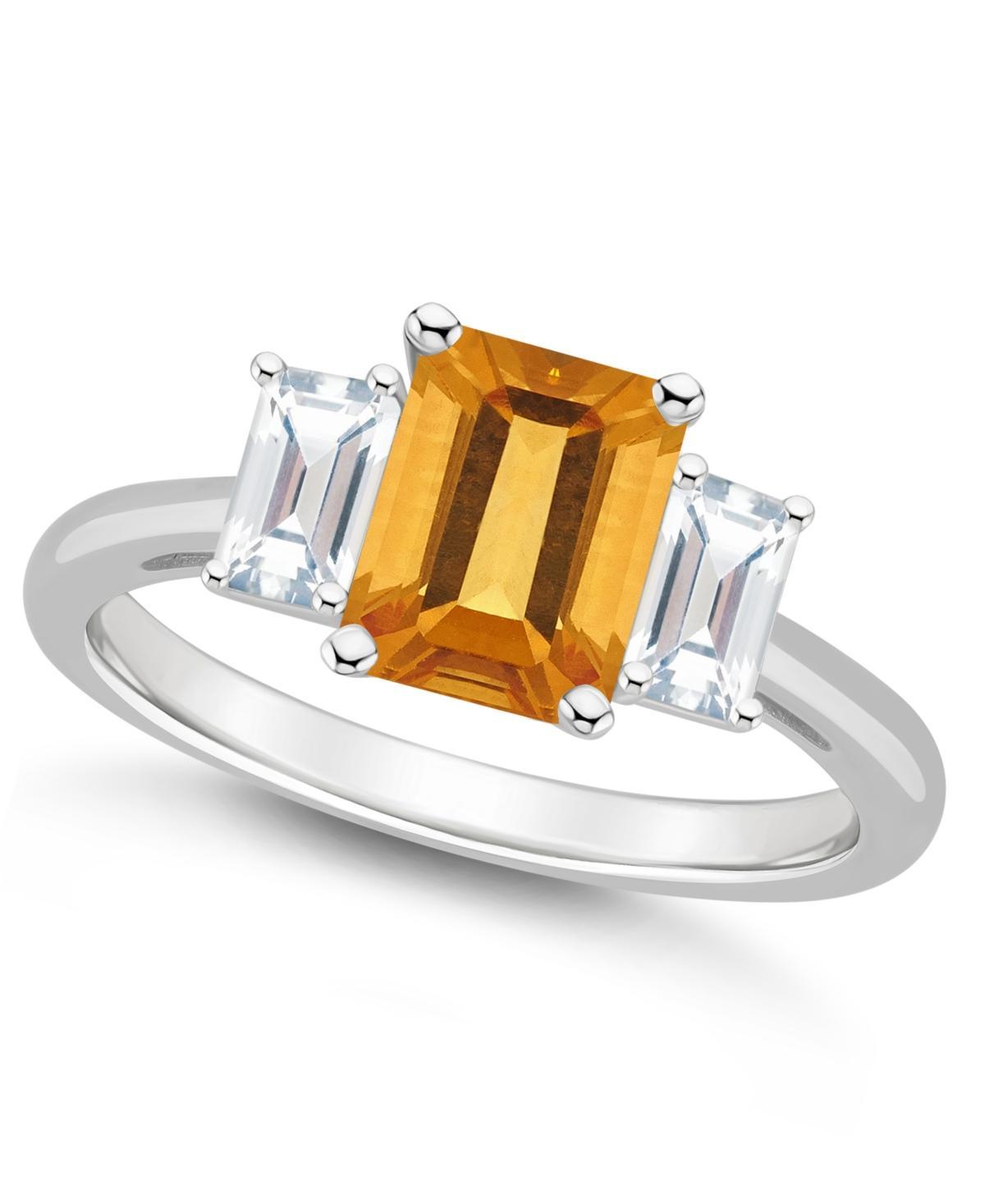 Alyson Layne Sterling Silver 8 mm x 6 mm Emerald Cut Gemstone & White Topaz Three-Stone Ring, Womens Orange Product Image