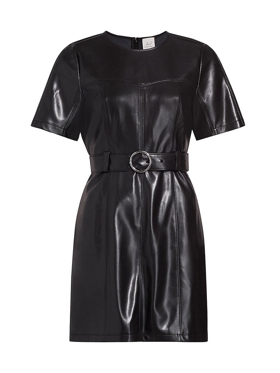 Womens Siv Faux Leather Belted Minidress Product Image