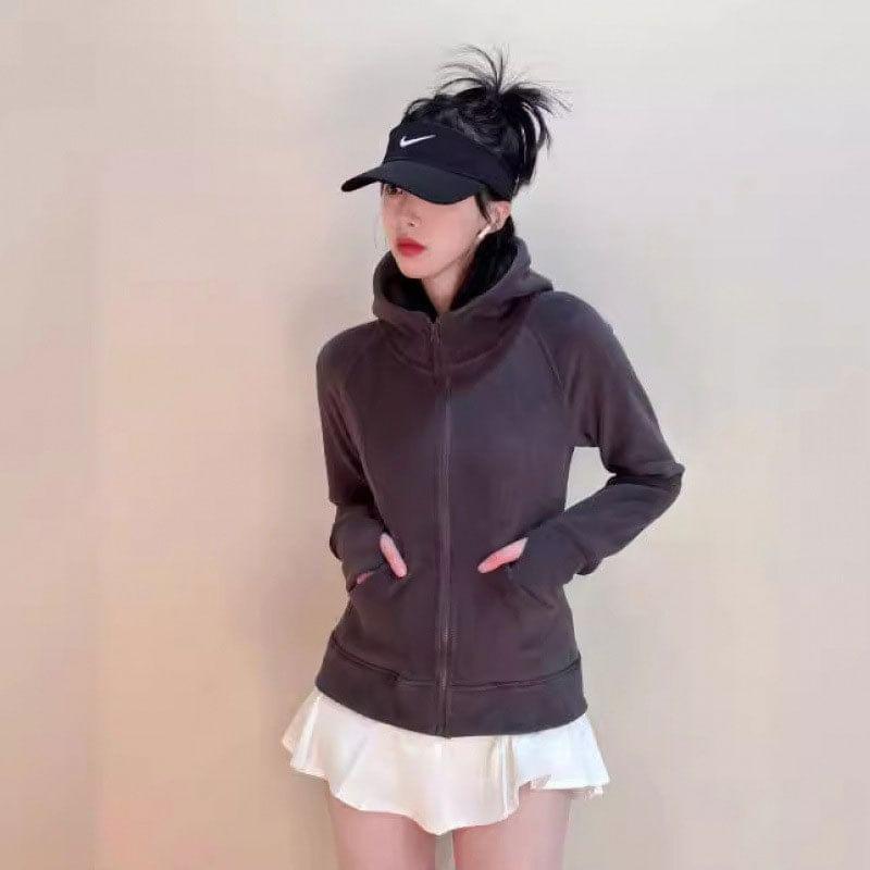 Plain Zip-Up Hoodie Product Image