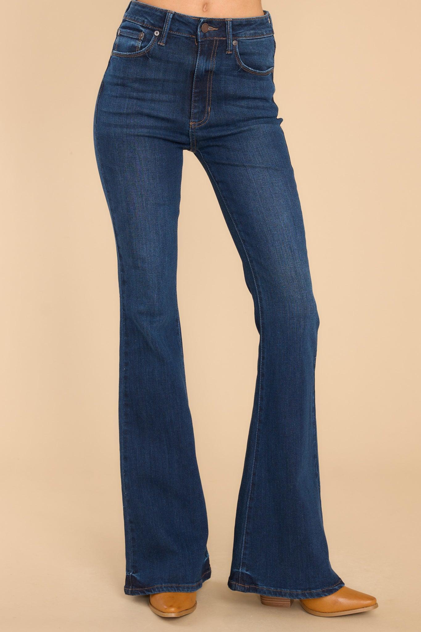 Deep Down Dark Wash Stretch Flare Jeans Product Image