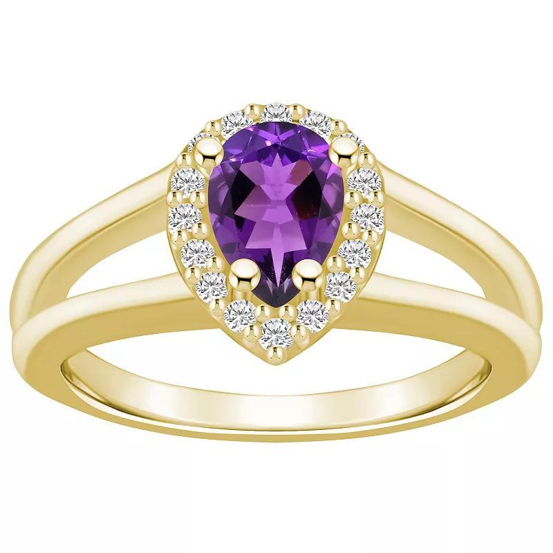 Alyson Layne 10k Gold Pear Shape Gemstone 1/6 Carat T.W. Diamond Halo Ring, Womens, Purple Product Image