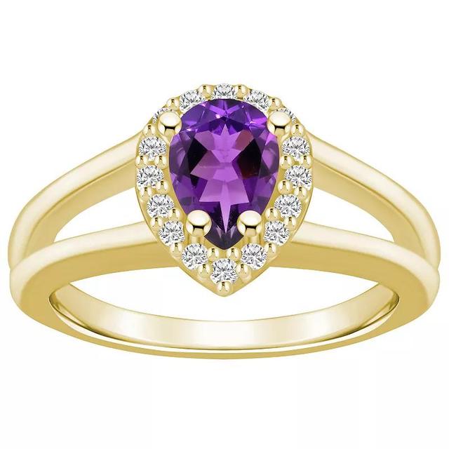 Alyson Layne 10k Gold Pear Shape Gemstone 1/6 Carat T.W. Diamond Halo Ring, Womens, Purple Product Image