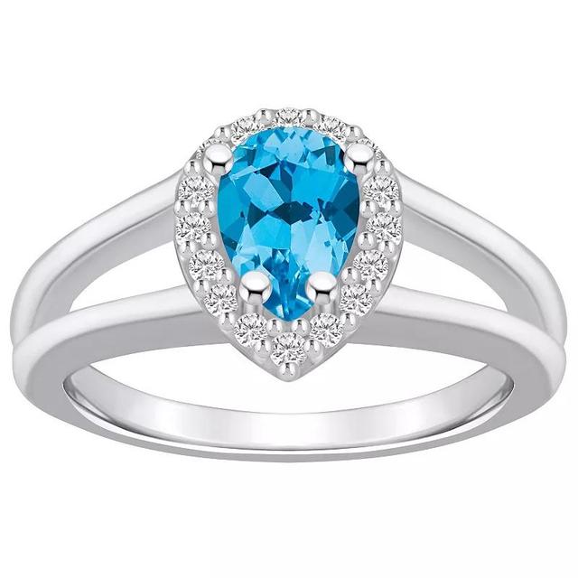 Alyson Layne 10k White Gold Pear Shape Gemstone 1/6 Carat T.W. Diamond Halo Ring, Womens Blue Topaz Product Image