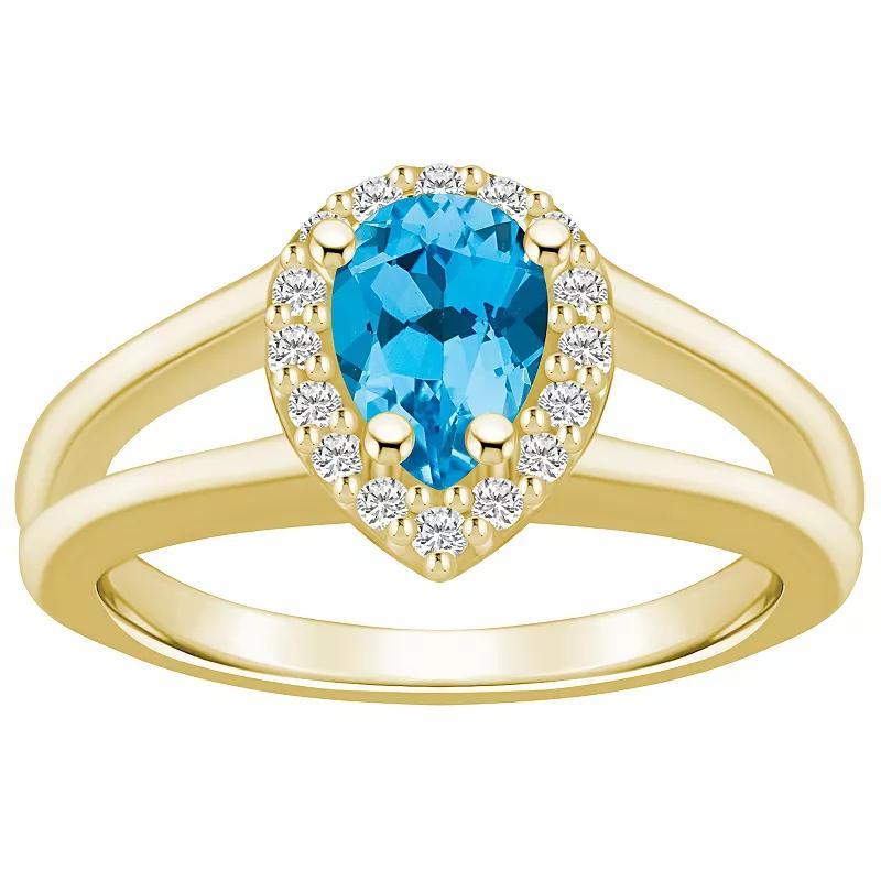 Alyson Layne 10k Gold Pear Shape Gemstone 1/6 Carat T.W. Diamond Halo Ring, Womens, Blue Topaz Product Image