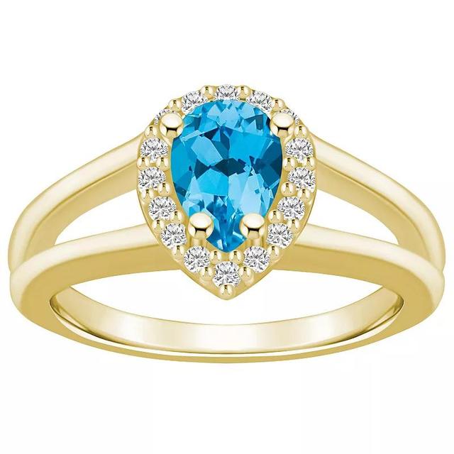 Alyson Layne 10k Gold Pear Shape Gemstone 1/6 Carat T.W. Diamond Halo Ring, Womens, Blue Topaz Product Image