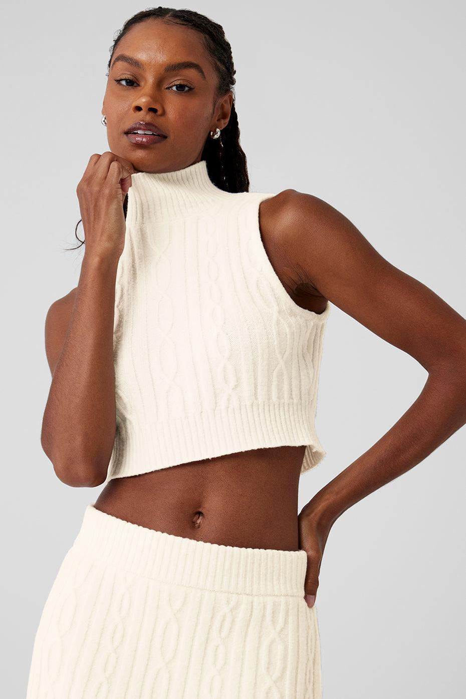 Cable Knit Winter Bliss Mock Neck Tank - Ivory Female Product Image