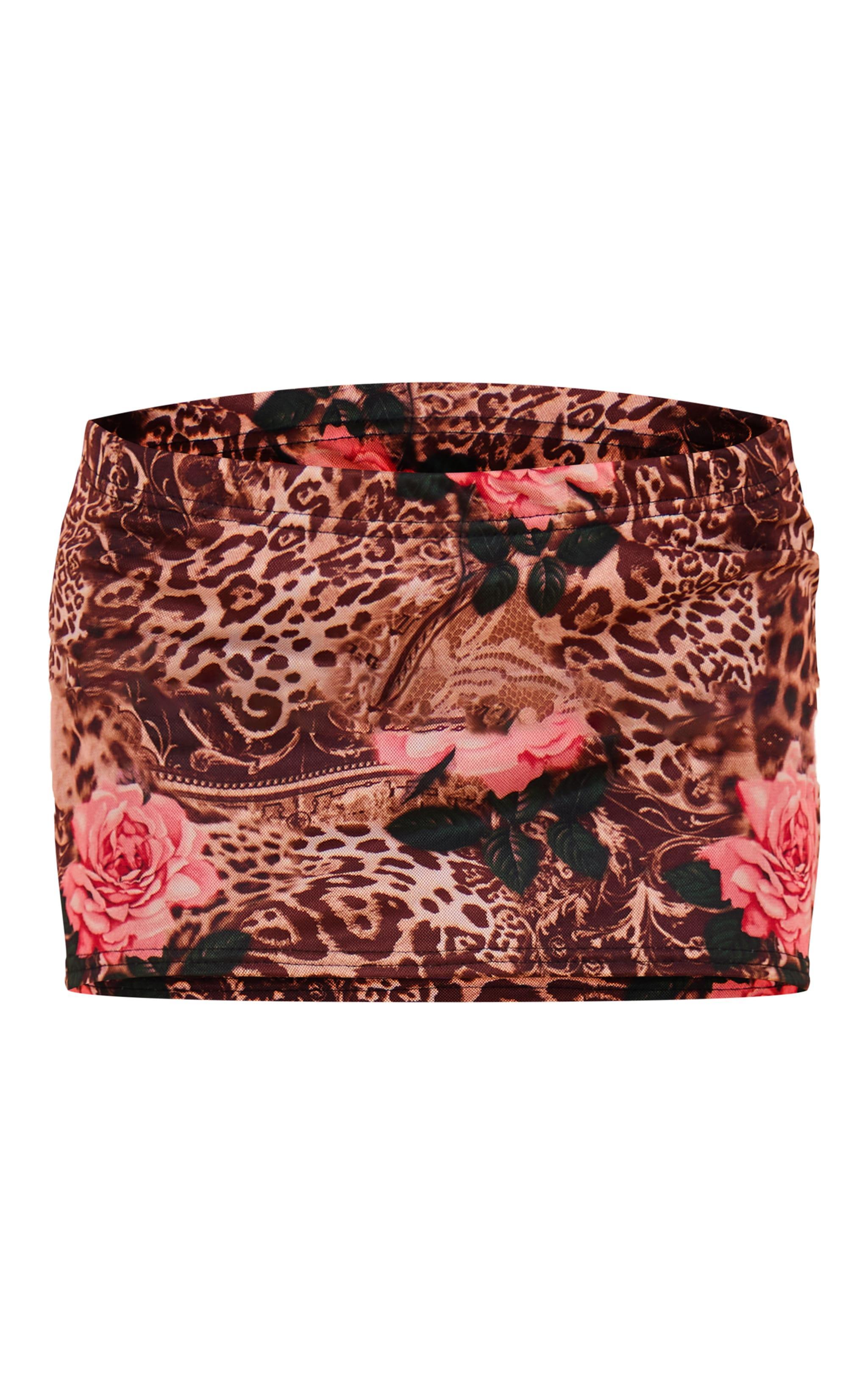 Pink Floral Leopard Printed Lined Mesh Mini Skirt Product Image