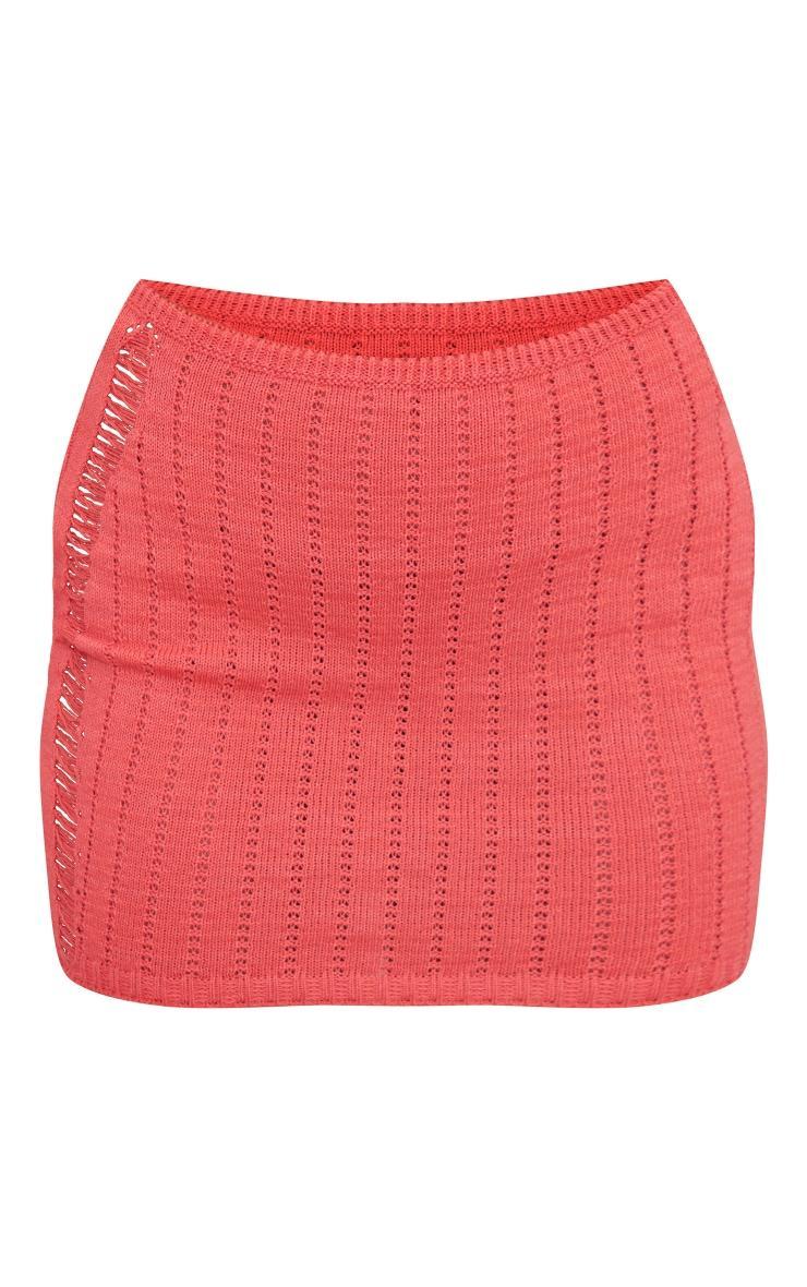 Coral Distressed Ladder Crochet Knit Mini Skirt Product Image