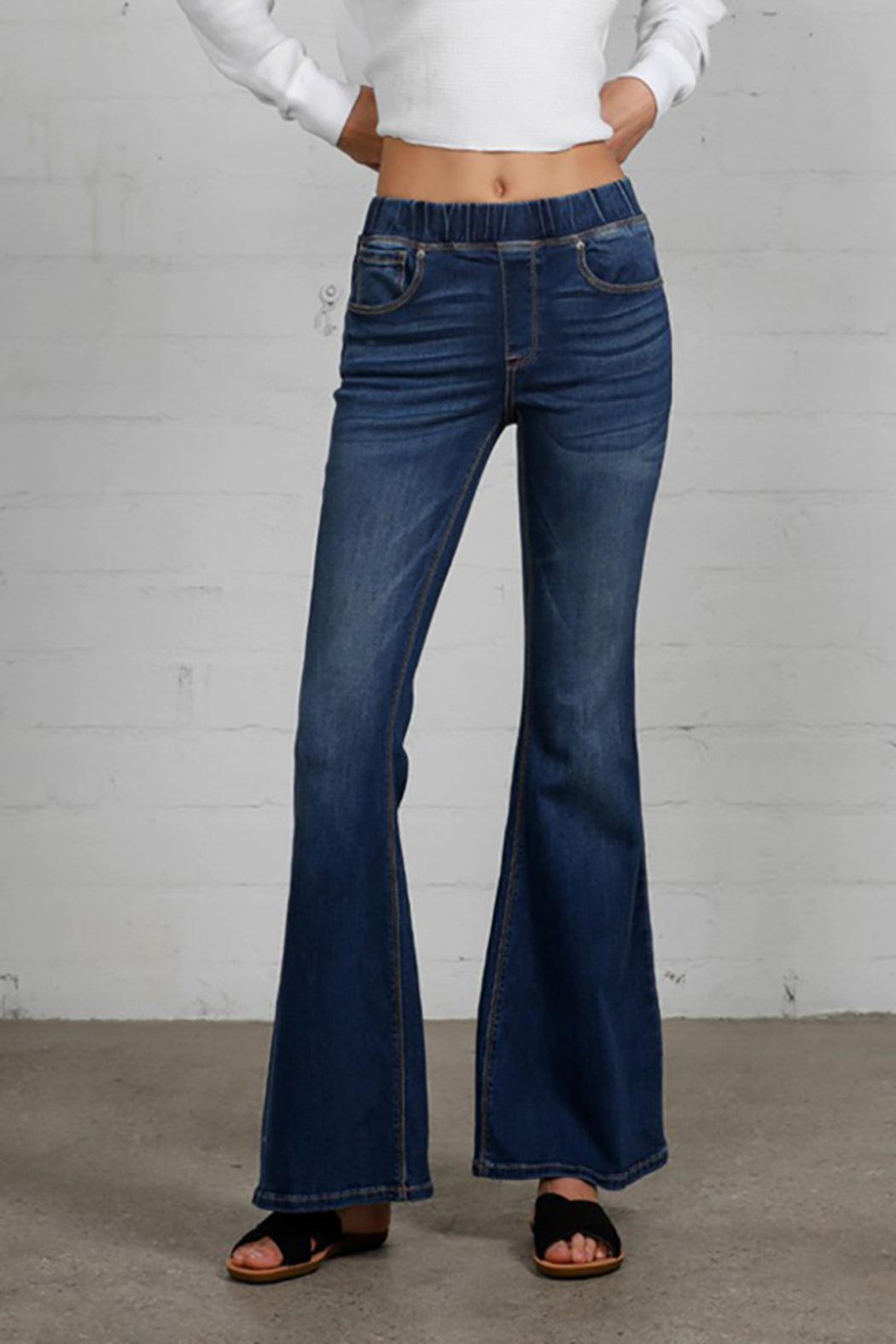 WIDE ELASTIC FLARE JEANS Female Product Image