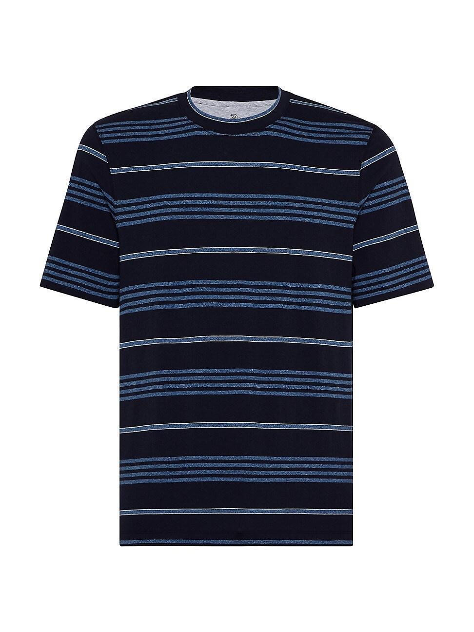 Mens Cotton Multi Stripe Jersey Crew Neck T-Shirt Product Image