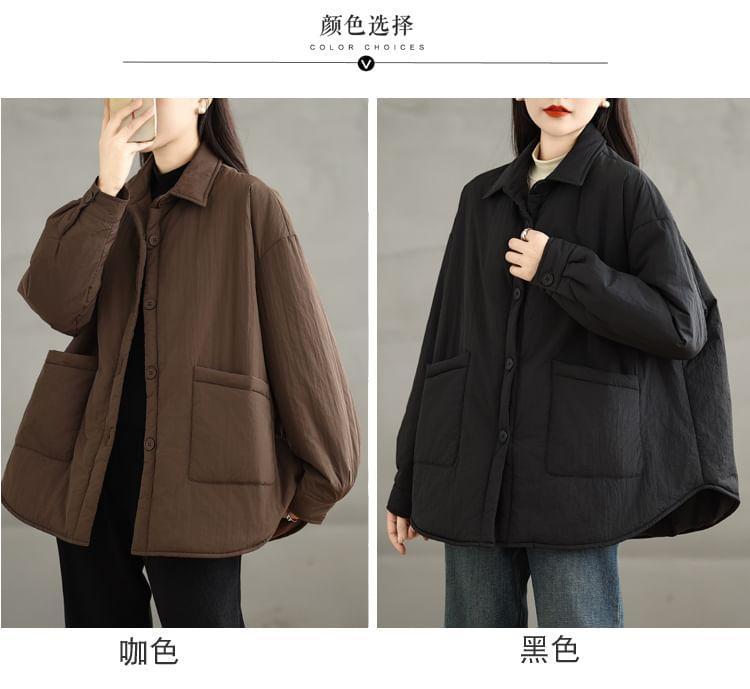 Collared Plain Padded Button-Up Jacket Product Image