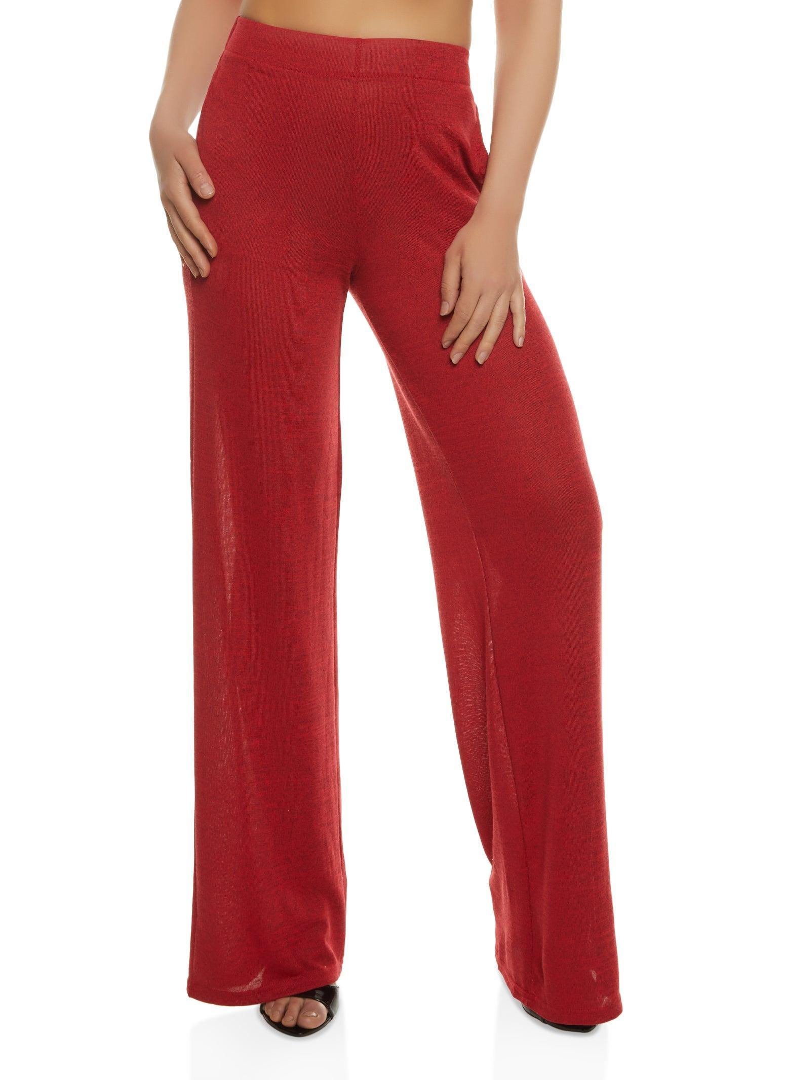 Womens Daisy Solid Brushed Knit High Waisted Wide Leg Pants Product Image