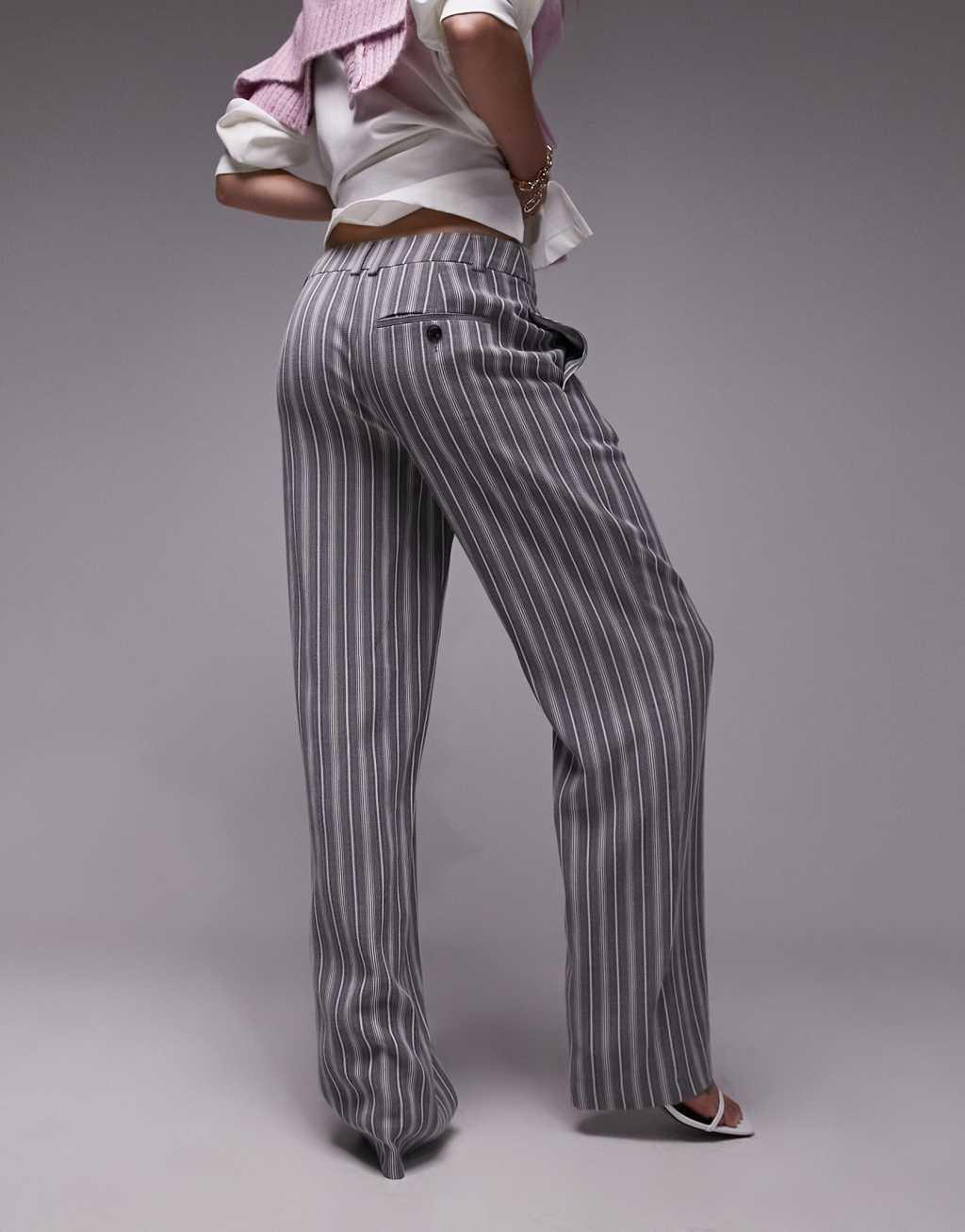 Topshop Tall stripe low slung pants in multi Product Image