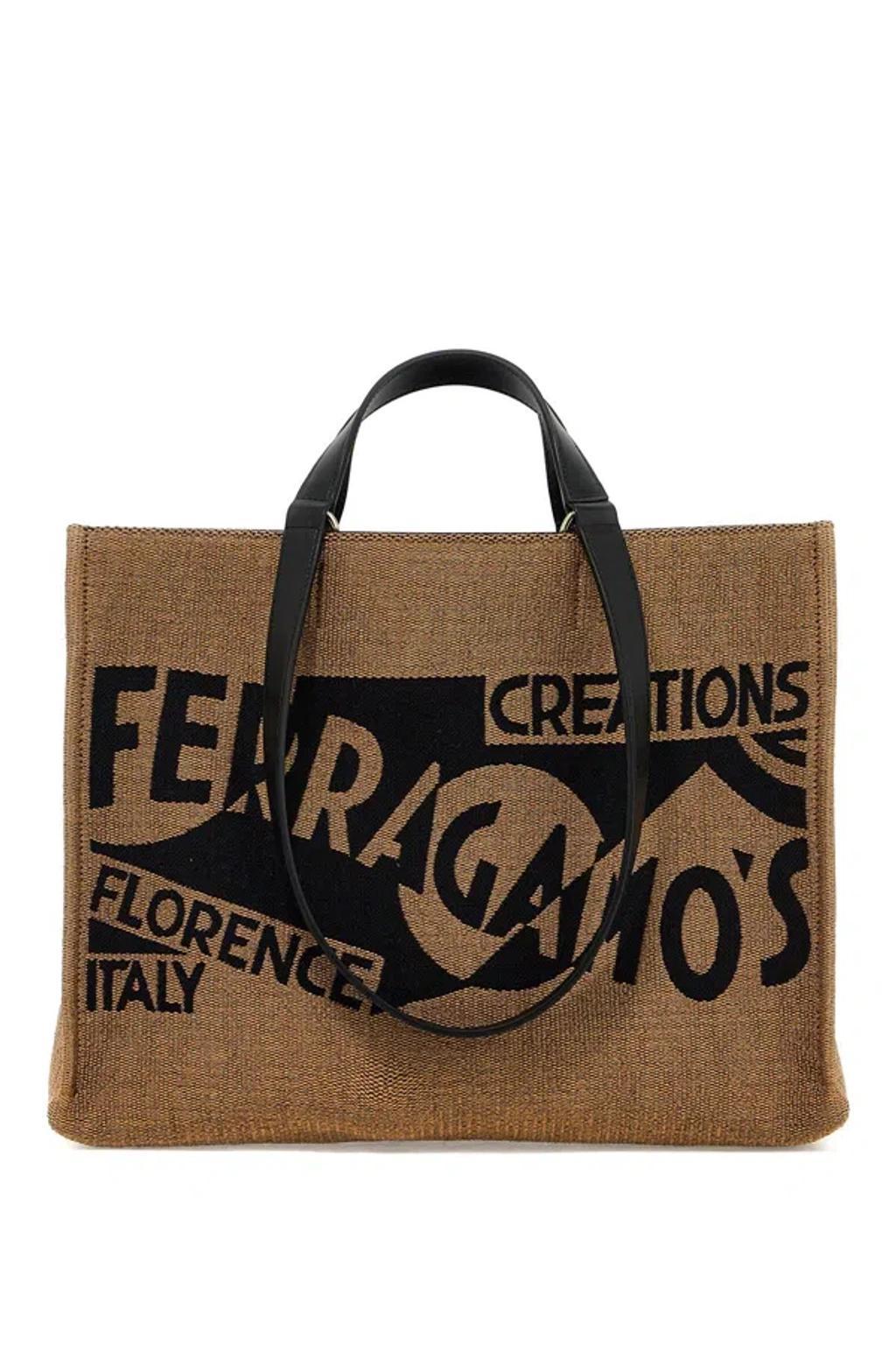 Logo Printed Tote Handbag In Tan For Women In Beige Product Image