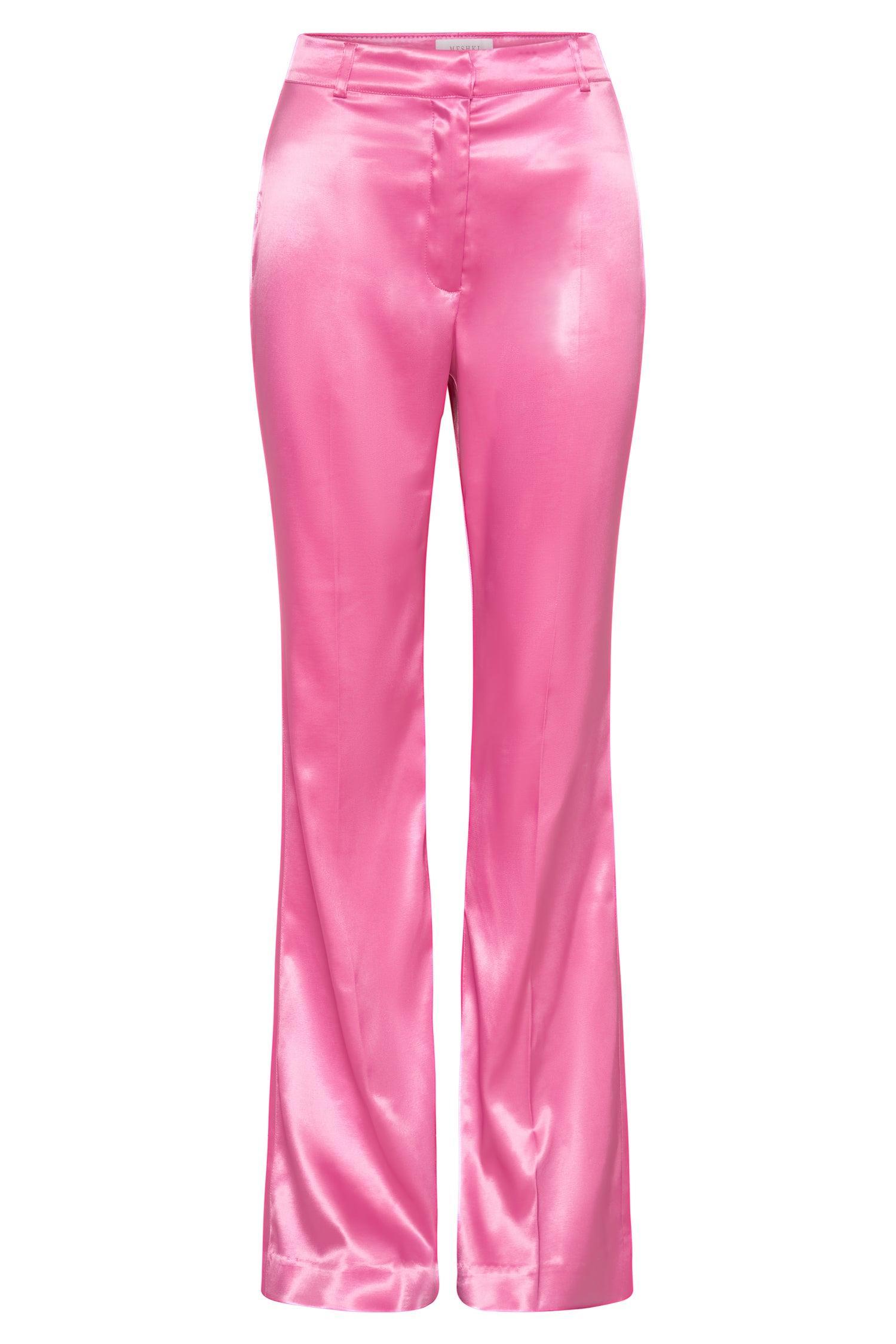 Maeva Satin Flared Pants - Bubblegum Pink Product Image