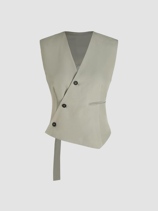 V-neck Solid Asymmetrical Button Vest Product Image