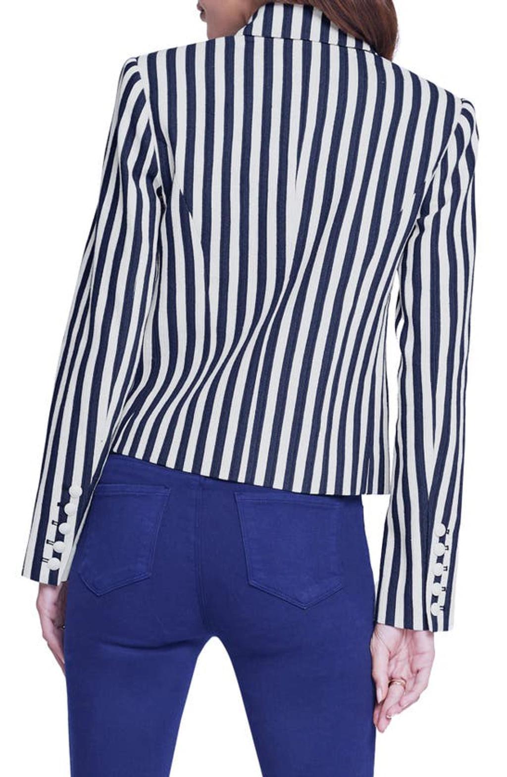 Brooke Striped Cropped Blazer In Navy Ecru Stripe Product Image