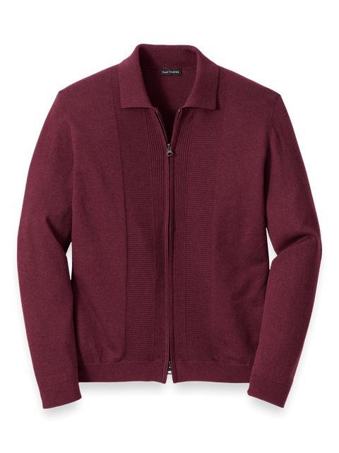 Silk Cotton Cashmere Full Zip Polo - Wine Product Image