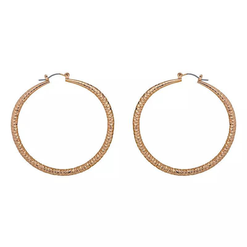 Emberly Gold Tone Crush Texture Oversized Hoop Earrings, Womens Product Image