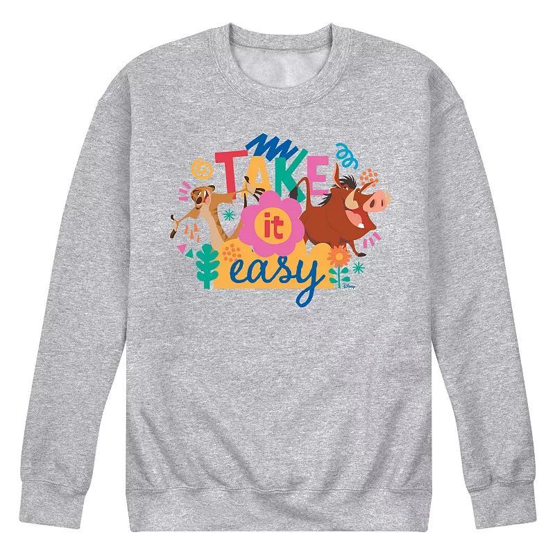 Disneys Lion King Timon & Pumba Mens Take It Easy Fleece Sweatshirt Grey Gray Product Image