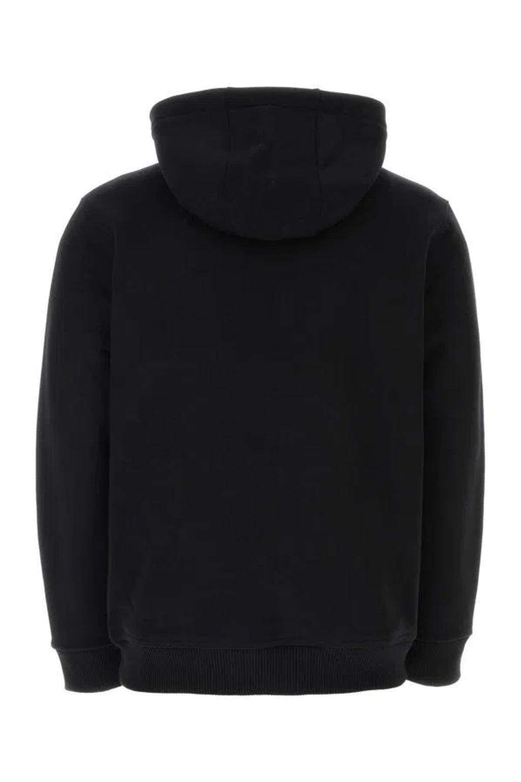 Graphic Print Hooded Sweatshirt With Ribbed Cuffs In Black Product Image