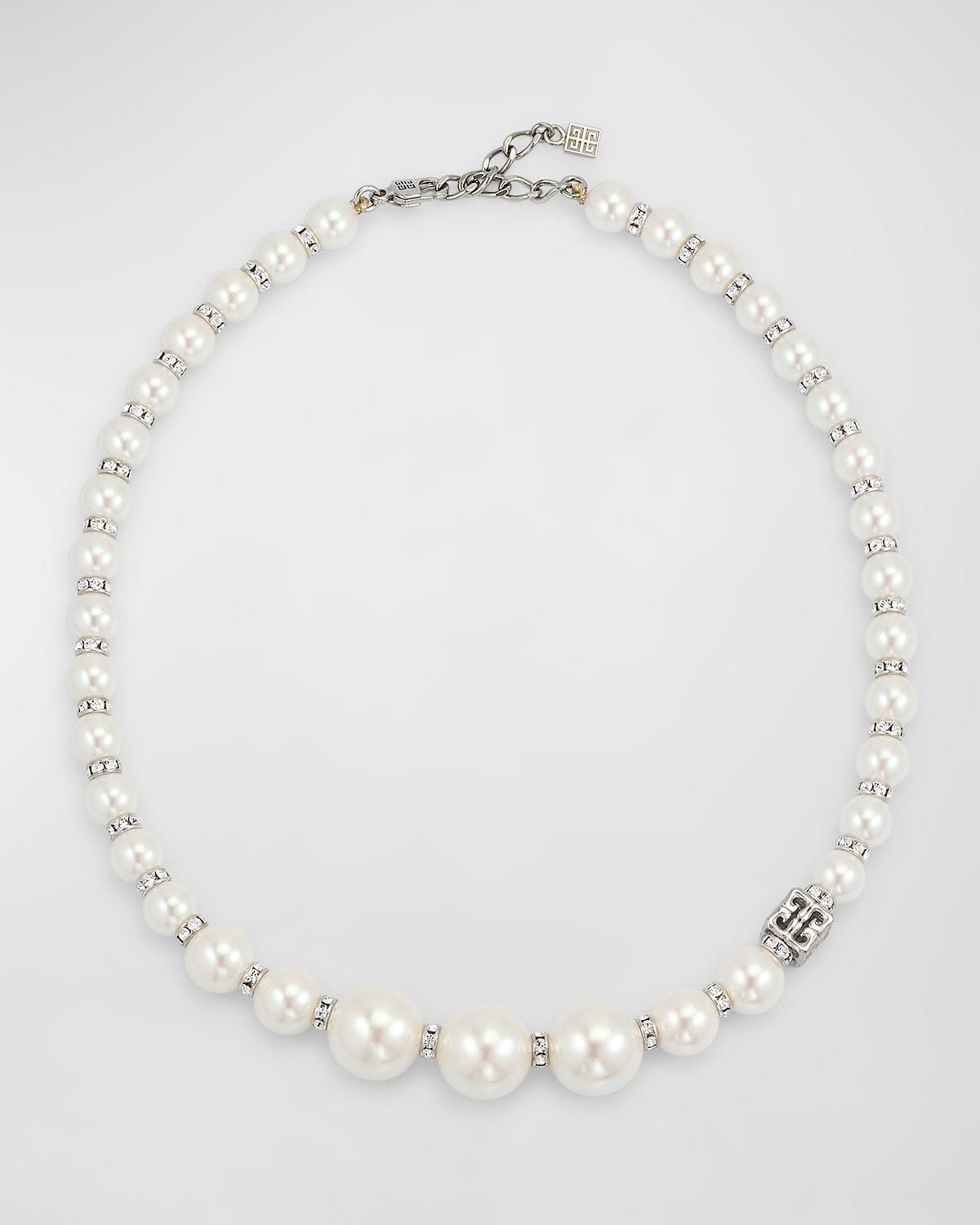 Womens Pearl Necklace in Metal with Crystals Product Image