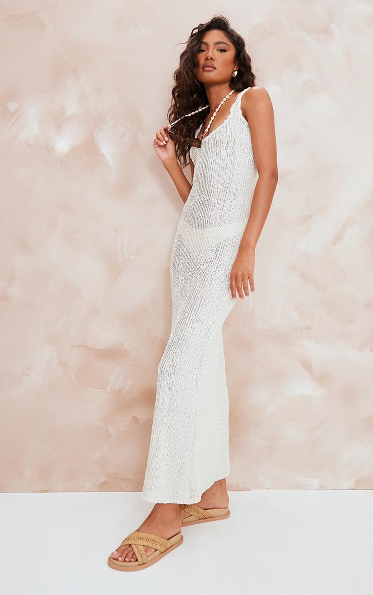 Cream Textured Scoop Neck Maxi Dress Product Image