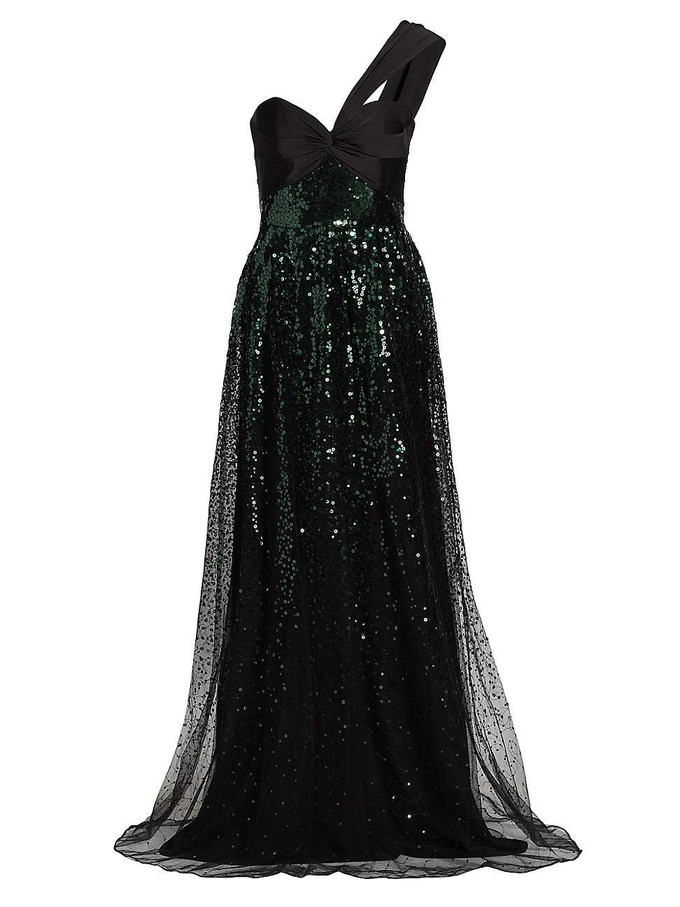 Womens Sequined One-Shoulder A-Line Gown Product Image