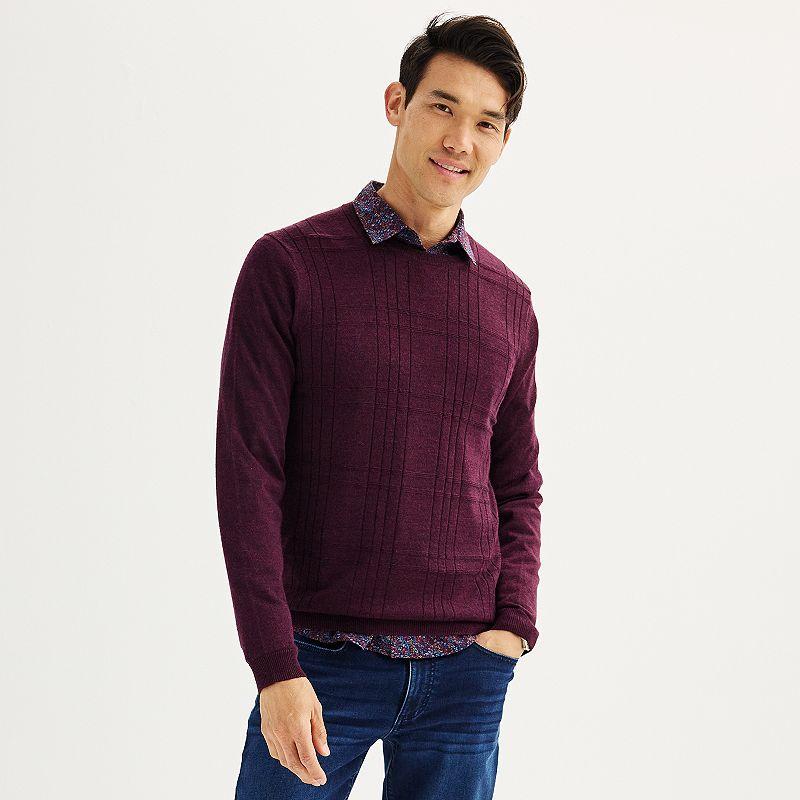 Mens Apt. 9 Merino Wool Crewneck Sweater Merlot Grey Product Image