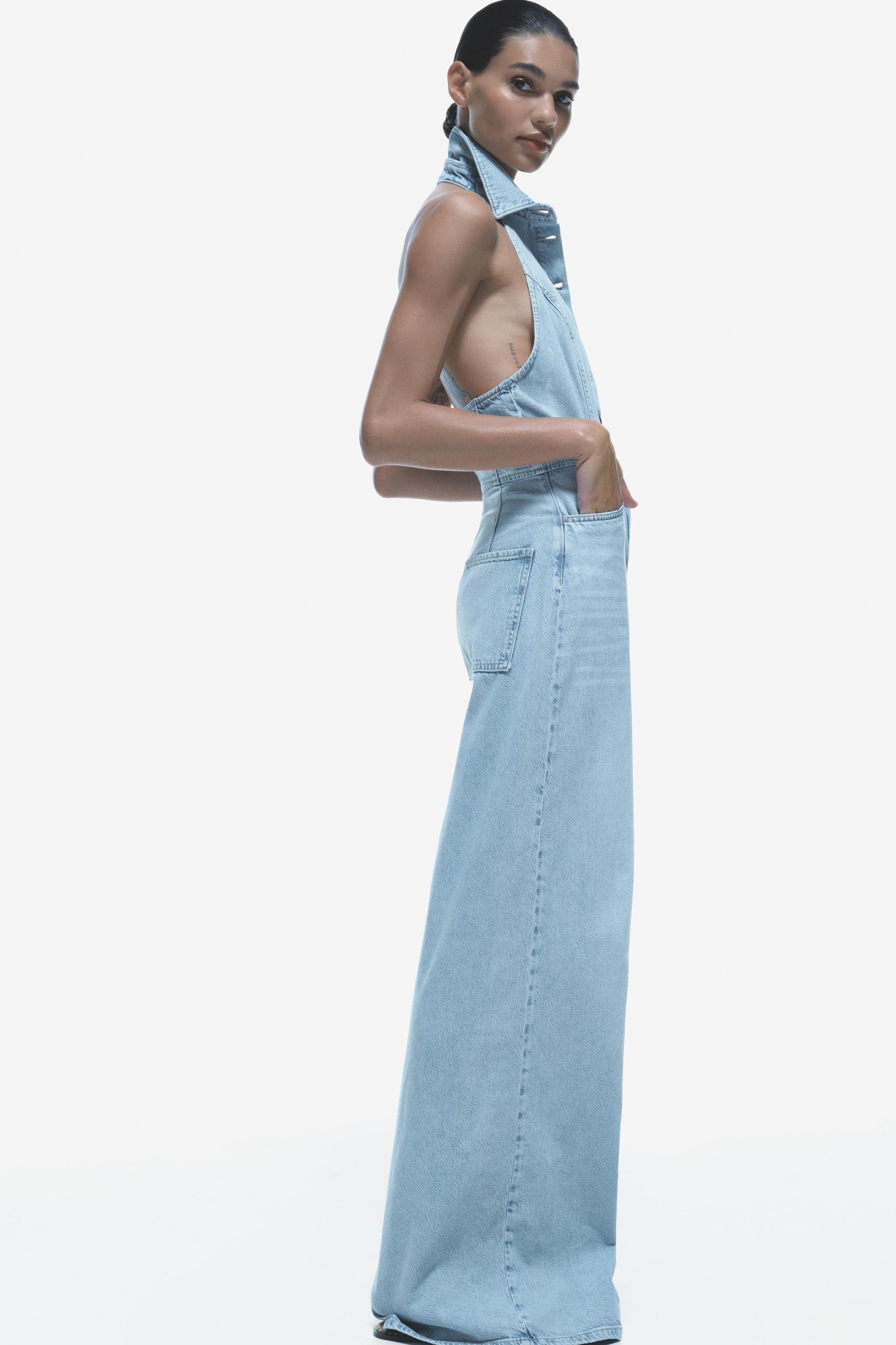 Z1975 HALTER NECK DENIM JUMPSUIT Product Image