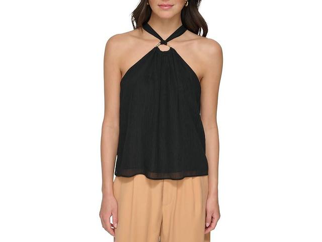 DKNY Sleeveless Crinkle Rayon Crossover Blouse Women's Clothing Product Image