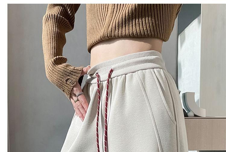 Drawstring Waist Plain Loose Fit Sweatpants Product Image