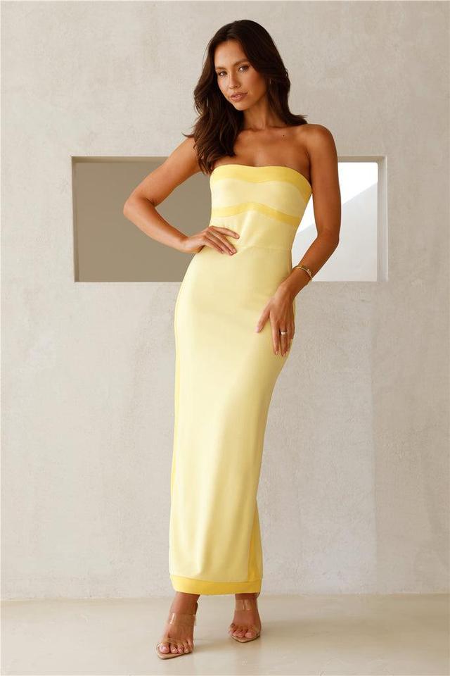 As Sleek As Ever Strapless Maxi Dress Yellow Product Image