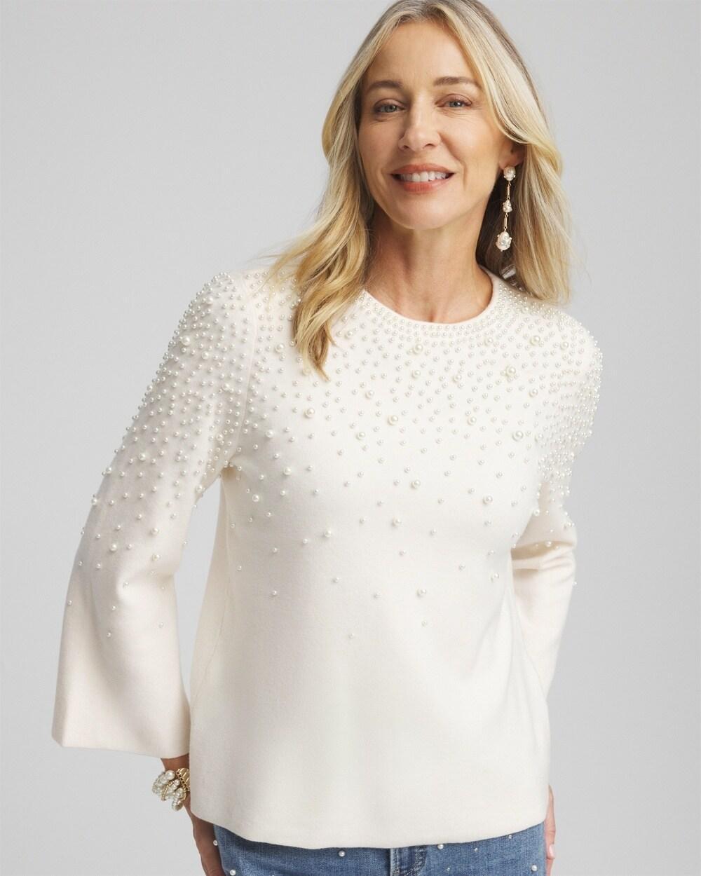 Faux Pearl Cashmere Blend Sweater Product Image