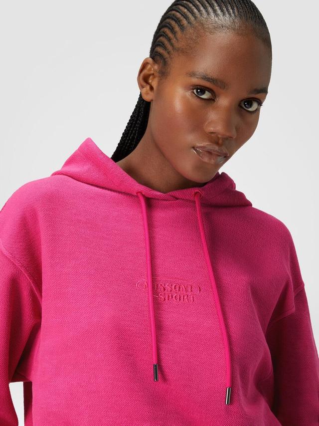 Crop brushed fleece sweatshirt with hood and logo Red | Missoni Product Image