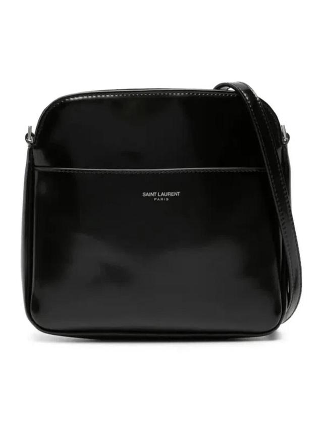 Men's Leather Messenger Bag In Black Product Image