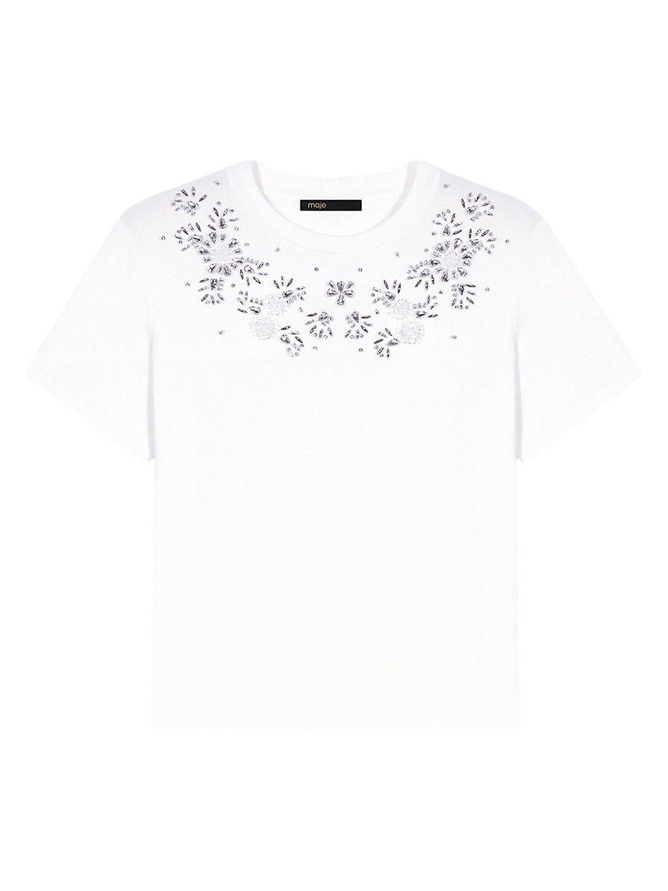 maje Floral Rhinestone Cotton T-Shirt Product Image