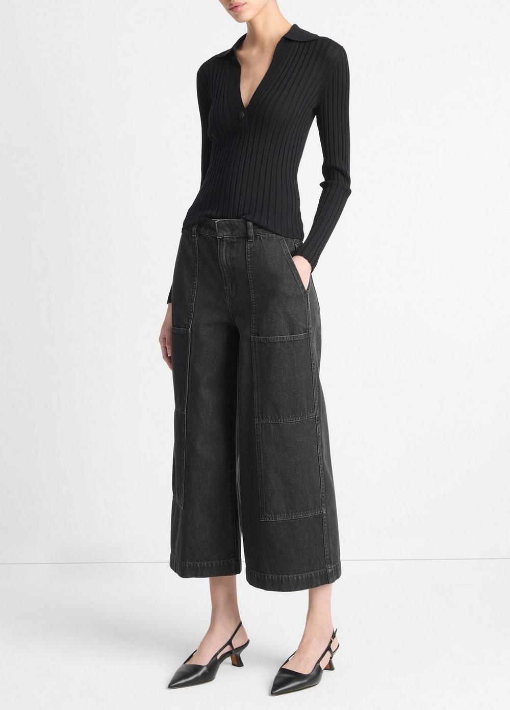 Cotton Mid-Rise Utility Wide Crop Pant Product Image