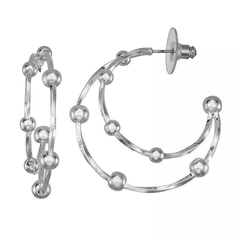 Napier Silver Tone Yours Truly Double C Hoop Earrings, Womens Product Image