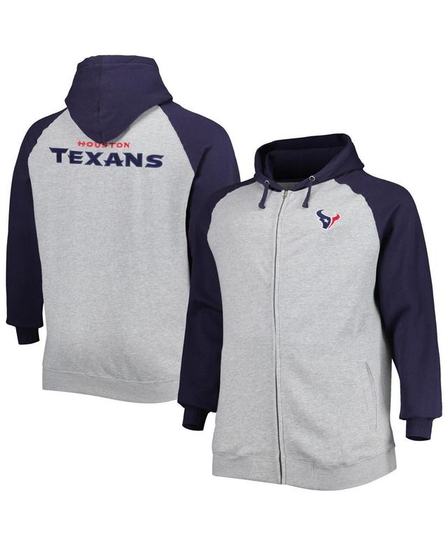 Mens Heather Gray Houston Texans Big & Tall Fleece Raglan Full-Zip Hoodie Jacket Product Image