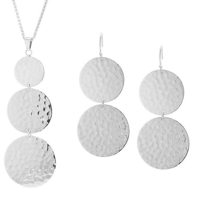 Athra NJ Inc Sterling Silver Hammered Disc Pendant & Drop Earring Set, Womens Product Image