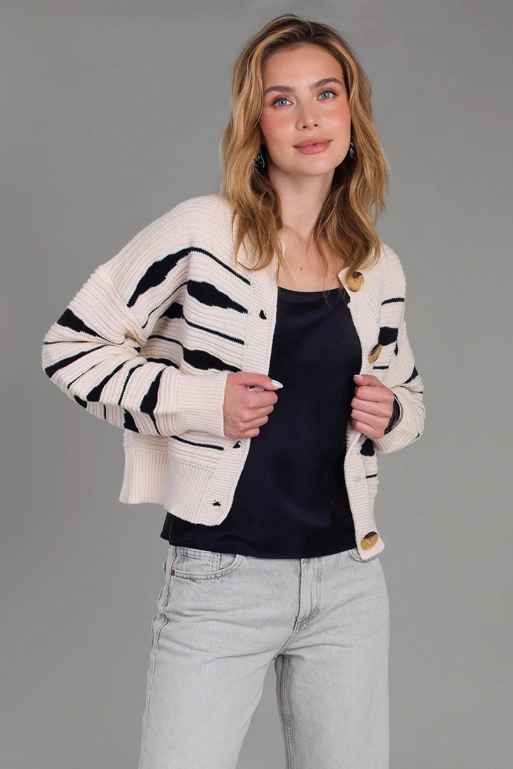 Zebra Buttoned Knit Cardigan Product Image