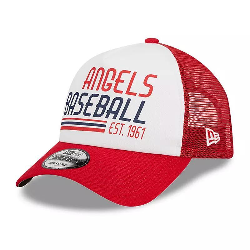 Mens New Era /Red Los Angeles Angels Stacked A-Frame Trucker 9FORTY Adjustable Hat Product Image