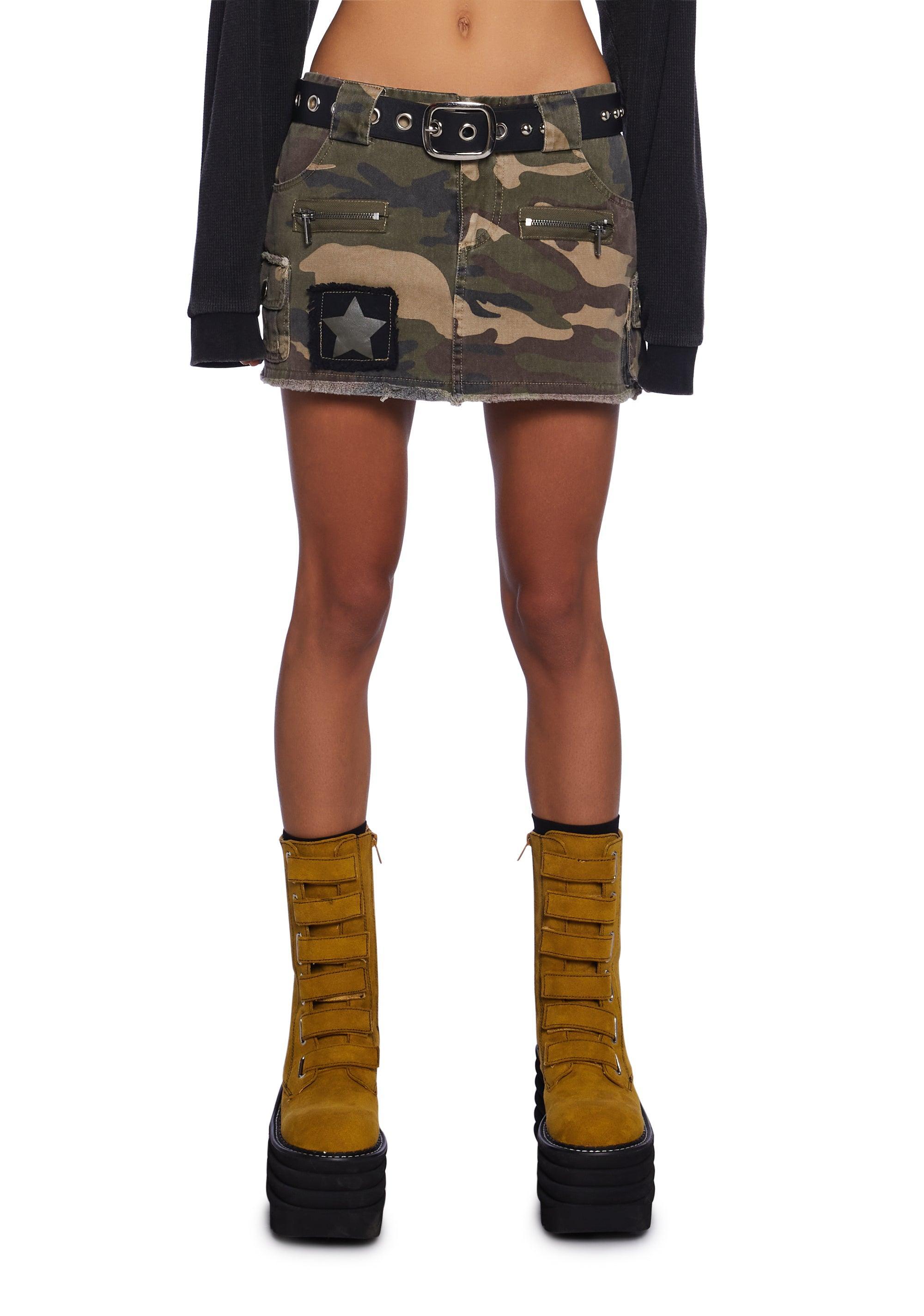 Current Mood Twill Army Print Cargo Mini Skirt - Green Product Image