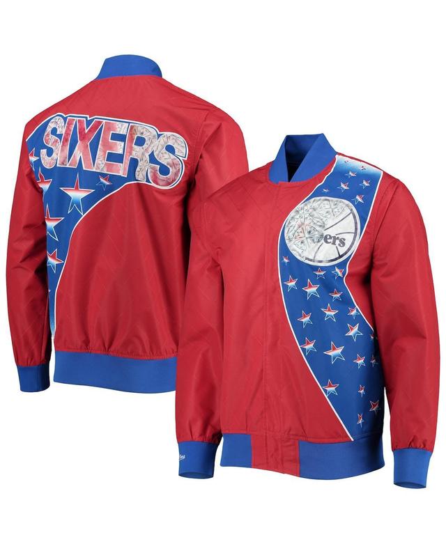 Mens Philadelphia 76Ers Red Mitchell & Ness Hardwood Classics 75th Anniversary Authentic Warmup Full-Snap Jacket Product Image