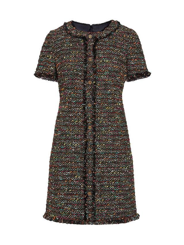 Womens Button-Front Tweed Short-Sleeve Minidress Product Image