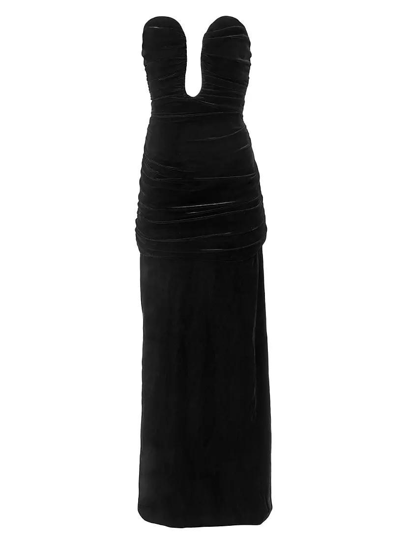 Velvet Strapless Ruched Gown Product Image