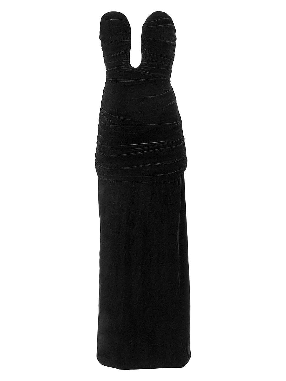 Womens Velvet Strapless Ruched Gown product image