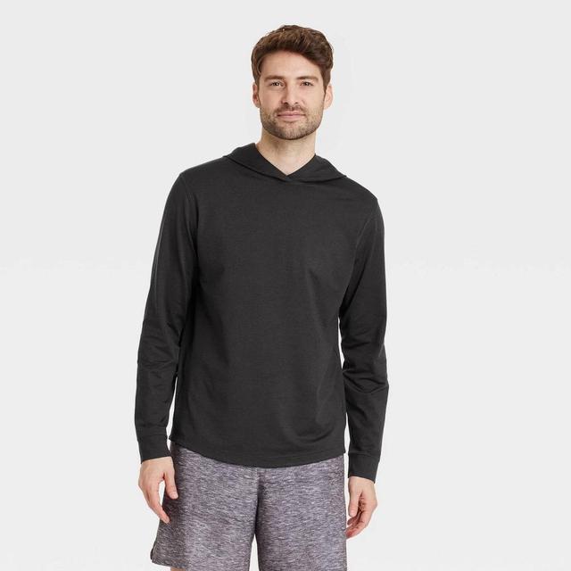 Mens Soft Stretch Hooded Long Sleeve Top- All In Motion Heathered Black XL Product Image