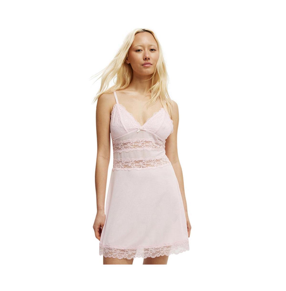 Cotton On Womens Peach Prc Lace Mesh Slip Nightie - Lcn bra peach prc/ Product Image